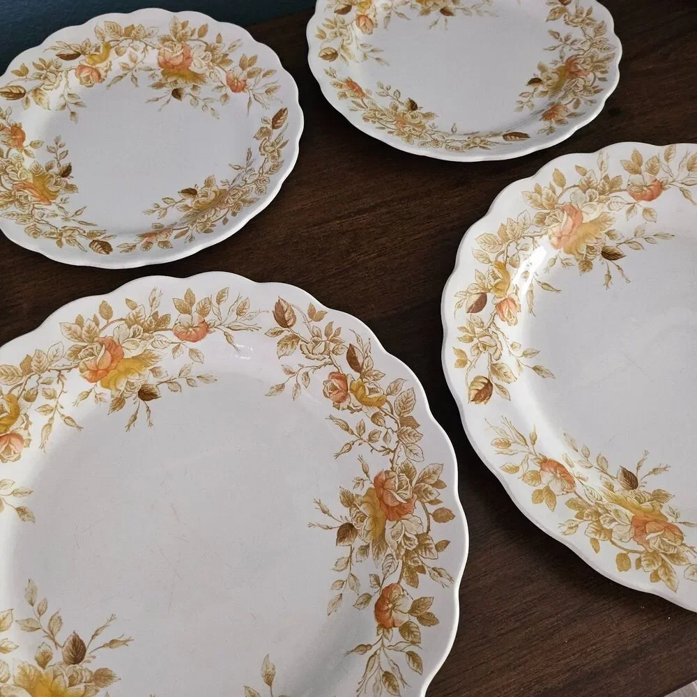 Set of 4 Ridgway Ironstone Staffordshire England Antique Rose Dinner Salad Plate